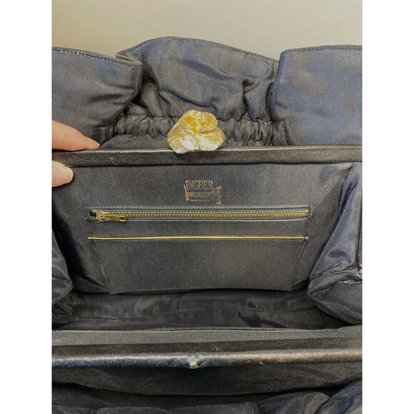 VTG 60s Ingber & Co. Black Cabretta Leather Handbag Gold Rose Clasp Retro USA - Picture 5 of 11